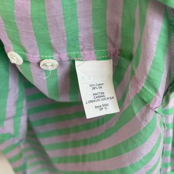 J. Crew Striped Green & Purple Silk Blend Popover Top Blouse Women’s - Size 8 - Picture 3 of 4